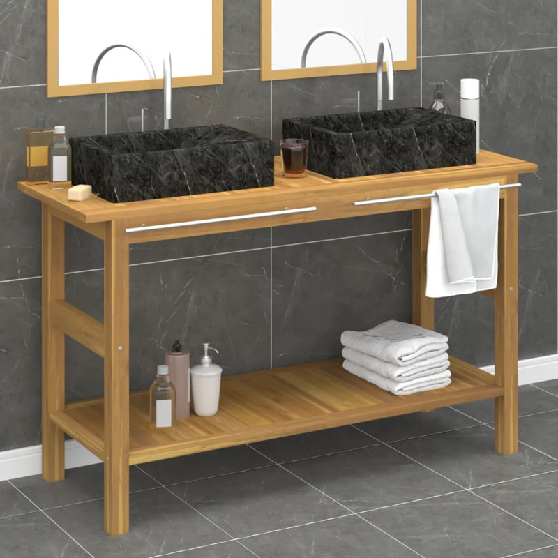 52'' Double Bathroom Vanity with Solid Wood Top, Black