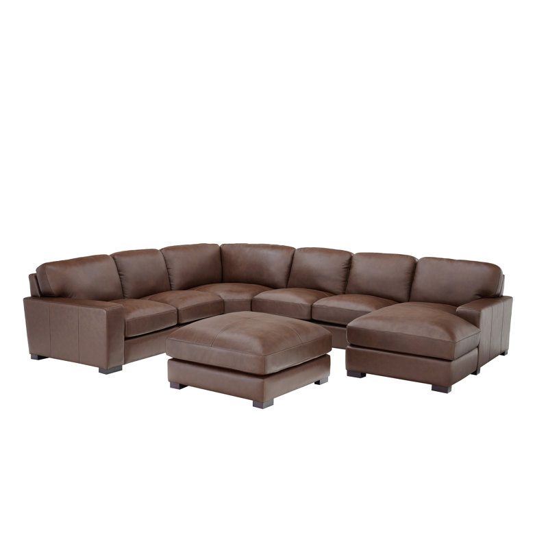 Antanisha Leather U-Shaped Sectional, Brown Genuine Leather
