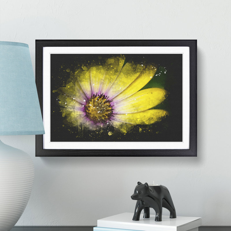 Yellow Gerbera Flower - Framed Print, 33cm H x 45cm W x 2cm D, Black Framed