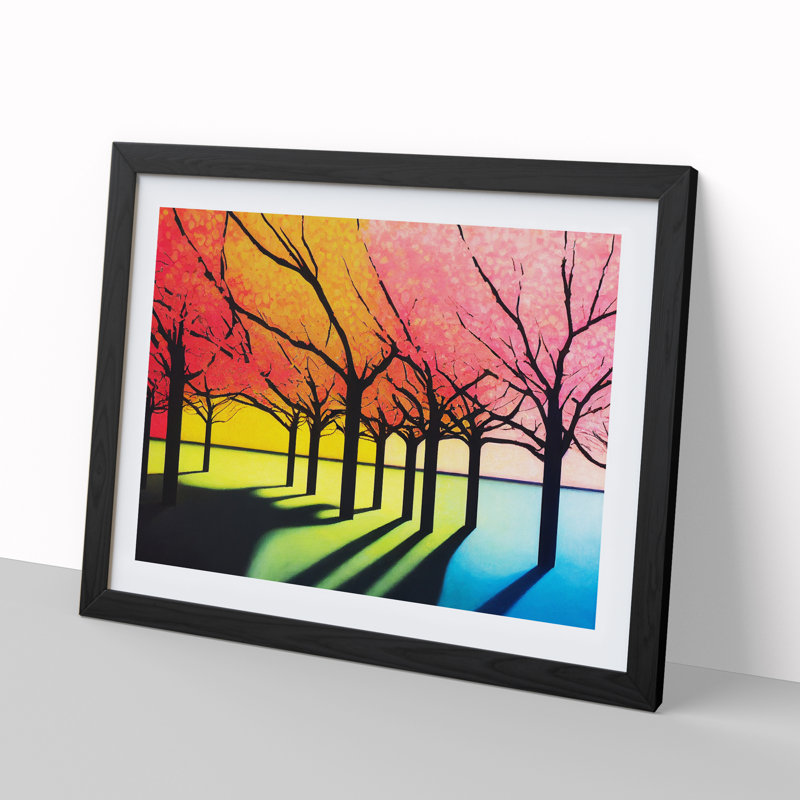 Cheerful Cherry Blossom Trees - Single Picture Frame Painting, 34cm H x 46cm W x 2cm D, Black