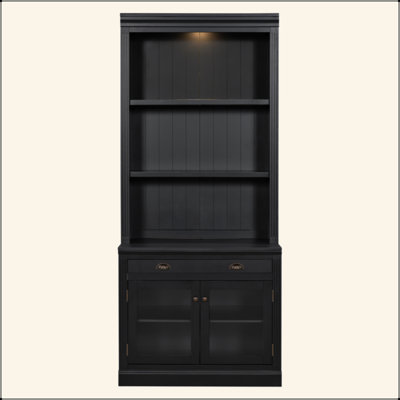 83.4"Tall Bookshelf With LED Lighting, Modern Bookcase With 2 Glass Doors And 1 Drawer,Storage Bookcase With Open Shelves For Living Room,Home Office