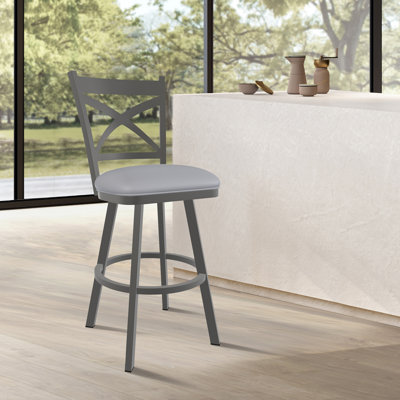 Julia Alegra 26" Counter Height Swivel Stool in Irish Mist Performance Fabric with a Hand Powder-Painted Firestone Grey Finish