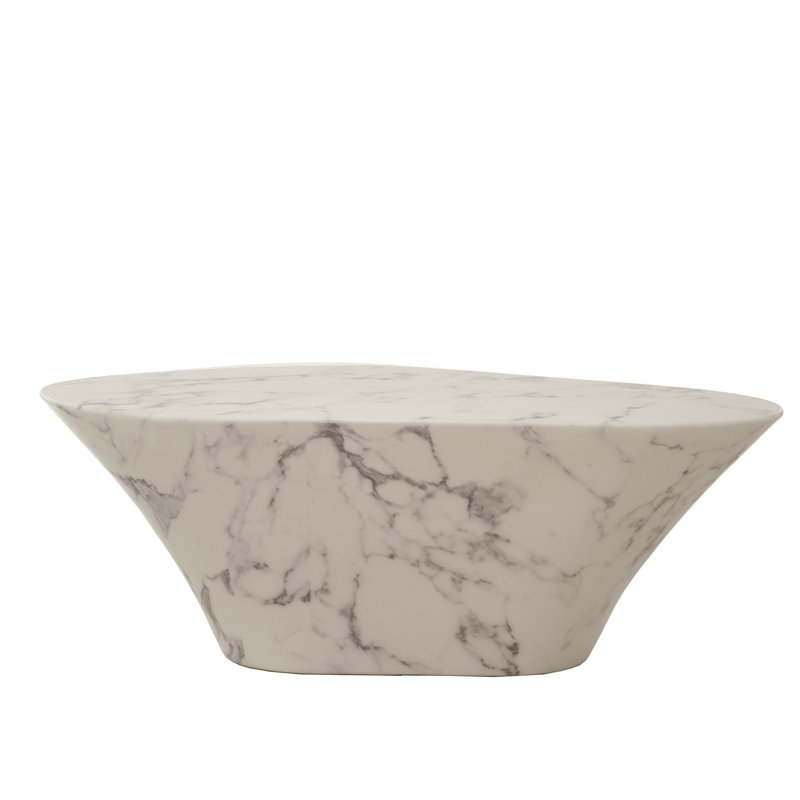 Table basse Alfrida ovale aspect marbre blanc