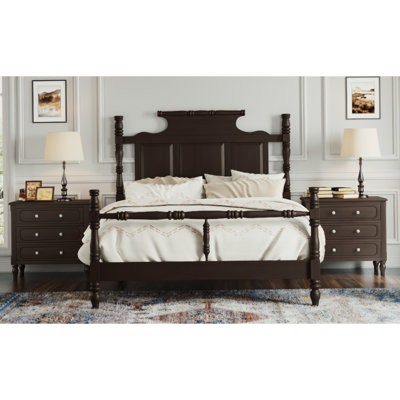 Ensemble de chambre à coucher 3 pièces avec lit plateforme à baldaquin en bois de style champêtre rétro
