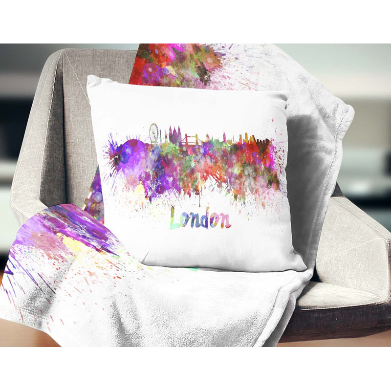 London Skyline - Coussin imprimé paysage urbain, 18 po x 18 po, Coussin décoratif
