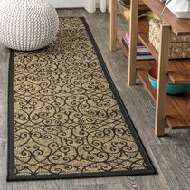 Belize Outdoor Black 10 ft Runner Area Rug Indoor Outdoor Rug