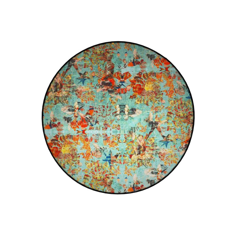 Orange Green Traditional Patterned Round Woven  Vintage Decorative Carpet, Round 2'8"