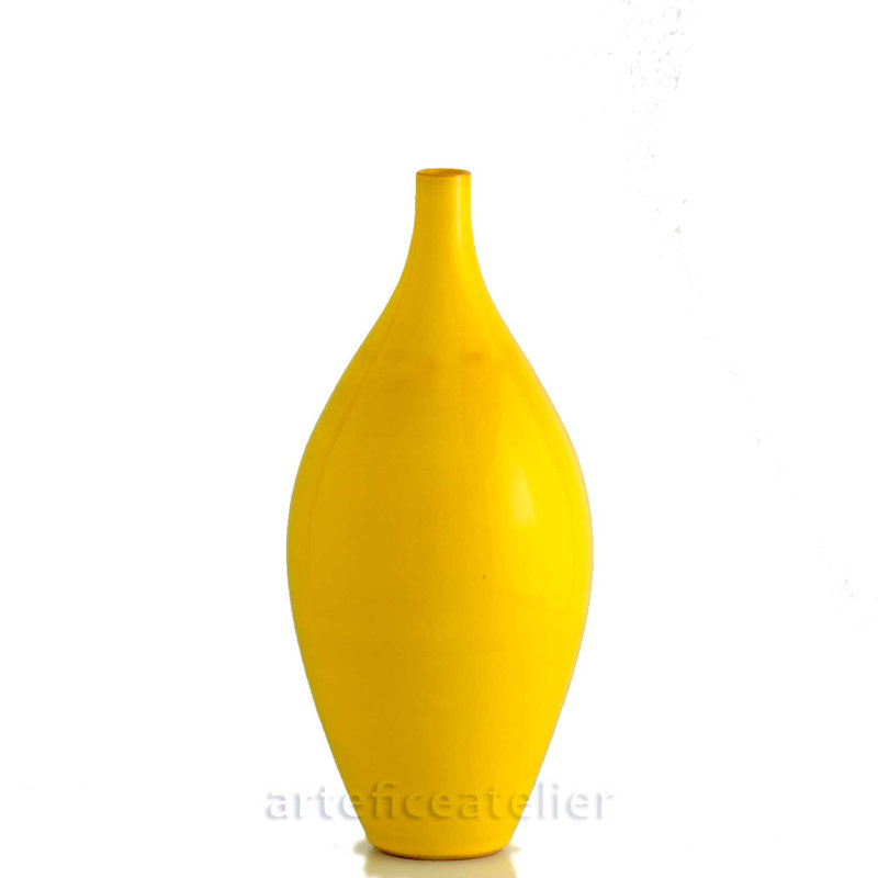 Clirim Handmade Ceramic Table Vase, 30cm H x 15cm W x 15cm D, Yellow