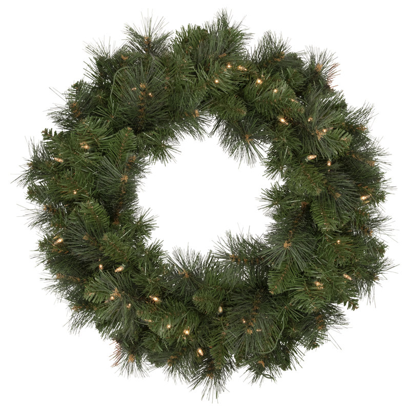 Mixed Beaver Pine Artificial Christmas Wreath 24-Inch Clear Lights