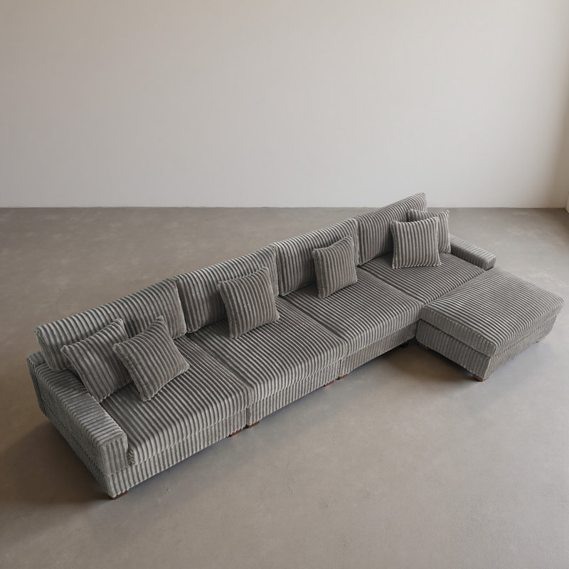 5 Seater Sectional, Light Grey Faux Fur