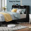 Structure de lit double avec tête de lit, rangement et métal insonorisé, noir, sans sommier tapissier, rangement et prises de tête de lit ergonomiques pour la chambre à coucher, silencieux, à ressort, chambre à coucher, noir
