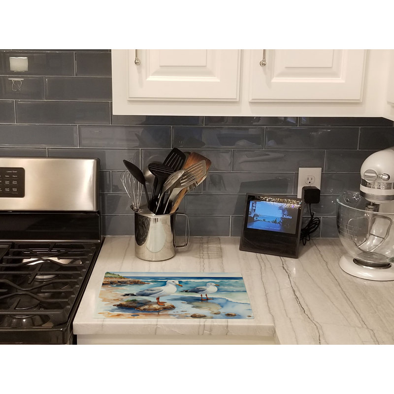 Gulls Scavenging Glass Cutting Board