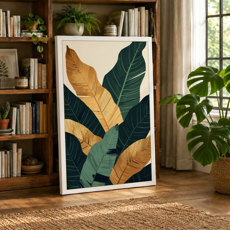 Tropical Leaf Arrangement Botanical - Wrapped Canvas, 30x20 - 76.2 x 50.8 cm, Taupe Border