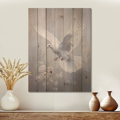 Tranquil Dove Harmony I - Dove Wood Wall Art On Natural Pine Wood