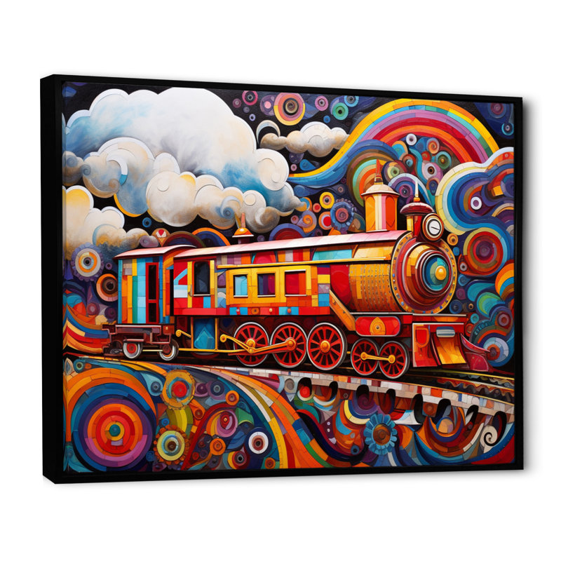 «Abstract Train Whimsical Journey III», reproduction sur toile, H 30 po x l 40 po x P 1,5 po, Cadre flottant noir