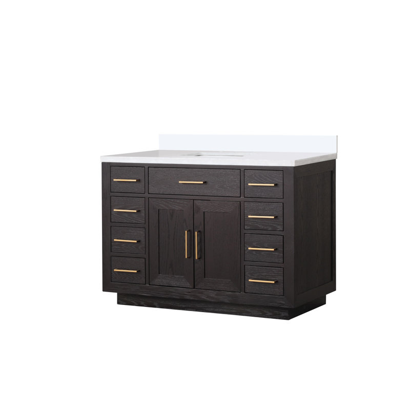 48" Single Bathroom Vanity Set, Brown Oak, White Cultured Marble