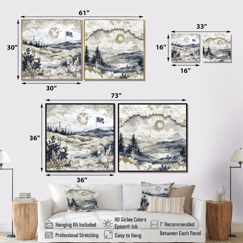 Anatolie orientale dorée en Turquie I - art mural Turquie - art mural traditionnel sur toile 2 pièces, H 16 po x l 33 po