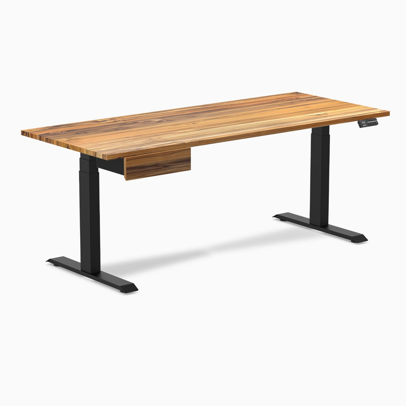 Bureau double debout en bois franc avec tiroir - Faisan / 72 x 30 pouces / noir mat, Teck / noir mat