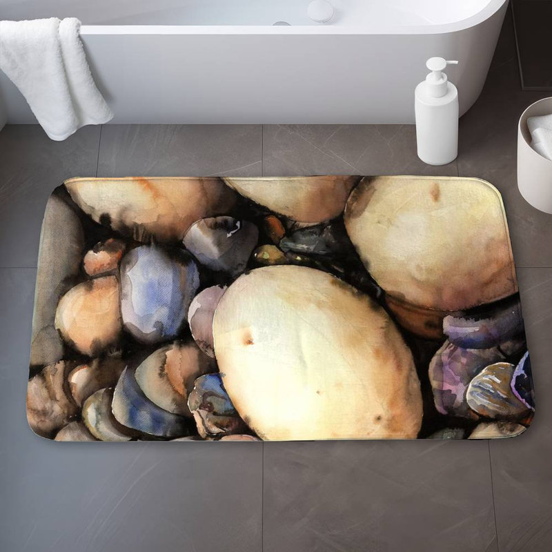 Beach pebbles Bath Mat with Non-Slip Backing - Quick Dry Memory Foam Bathroom Rug - Absorbent - Modern Plush Spa-Style - Machine Washable