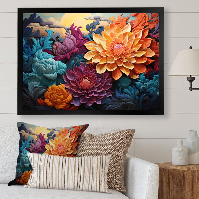 Sian Art Mandala Sky I - Asian Canvas Wall Art, H 24 po x l 32 po x P 1 po, Cadre photo noir