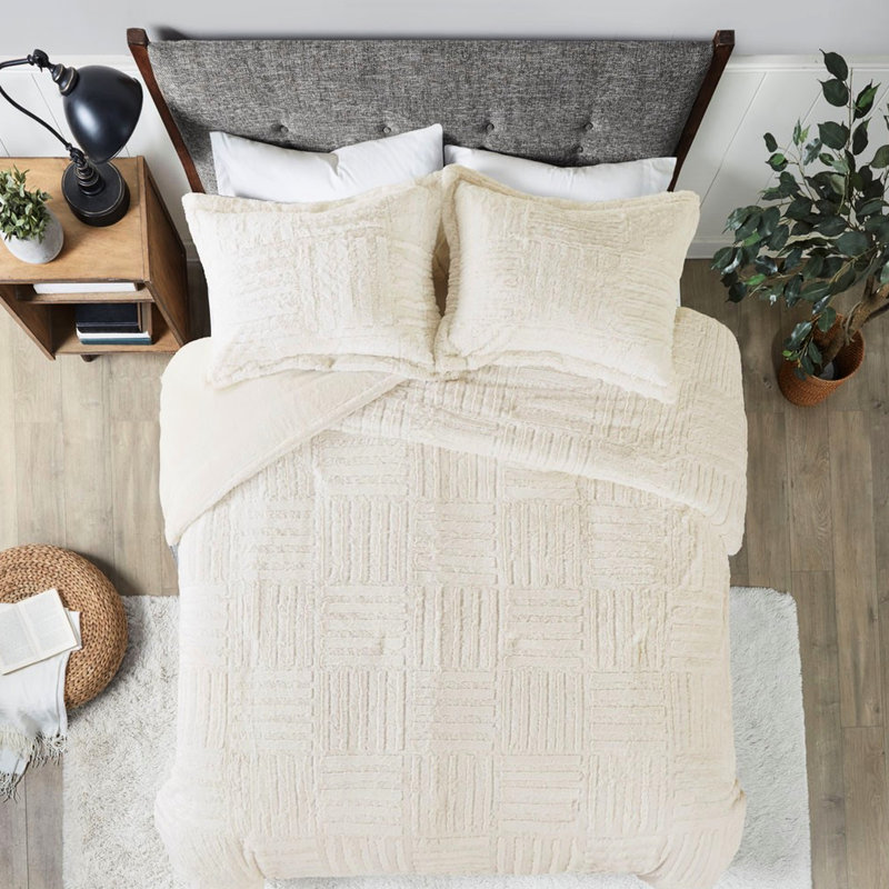 Couette en fausse fourrure et duvet, format King/King, motif à carreaux, sans produits chimiques nocifs, blanchiment interdit.