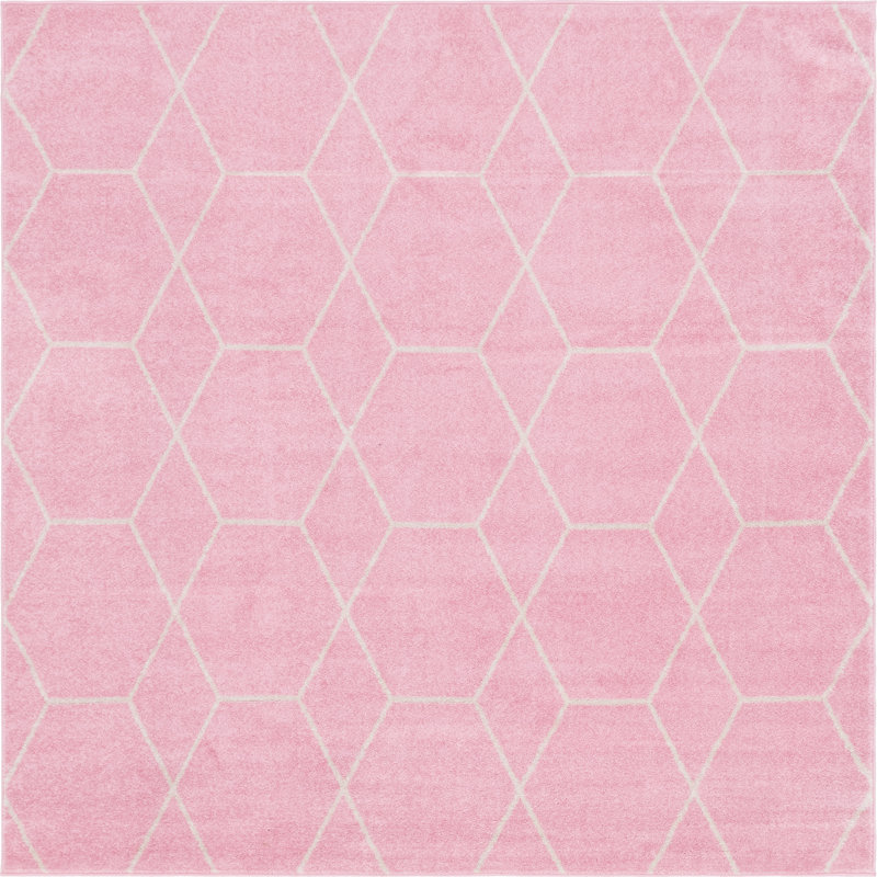 Debrodie Geometric Area Rug, Square 7'10", Pink