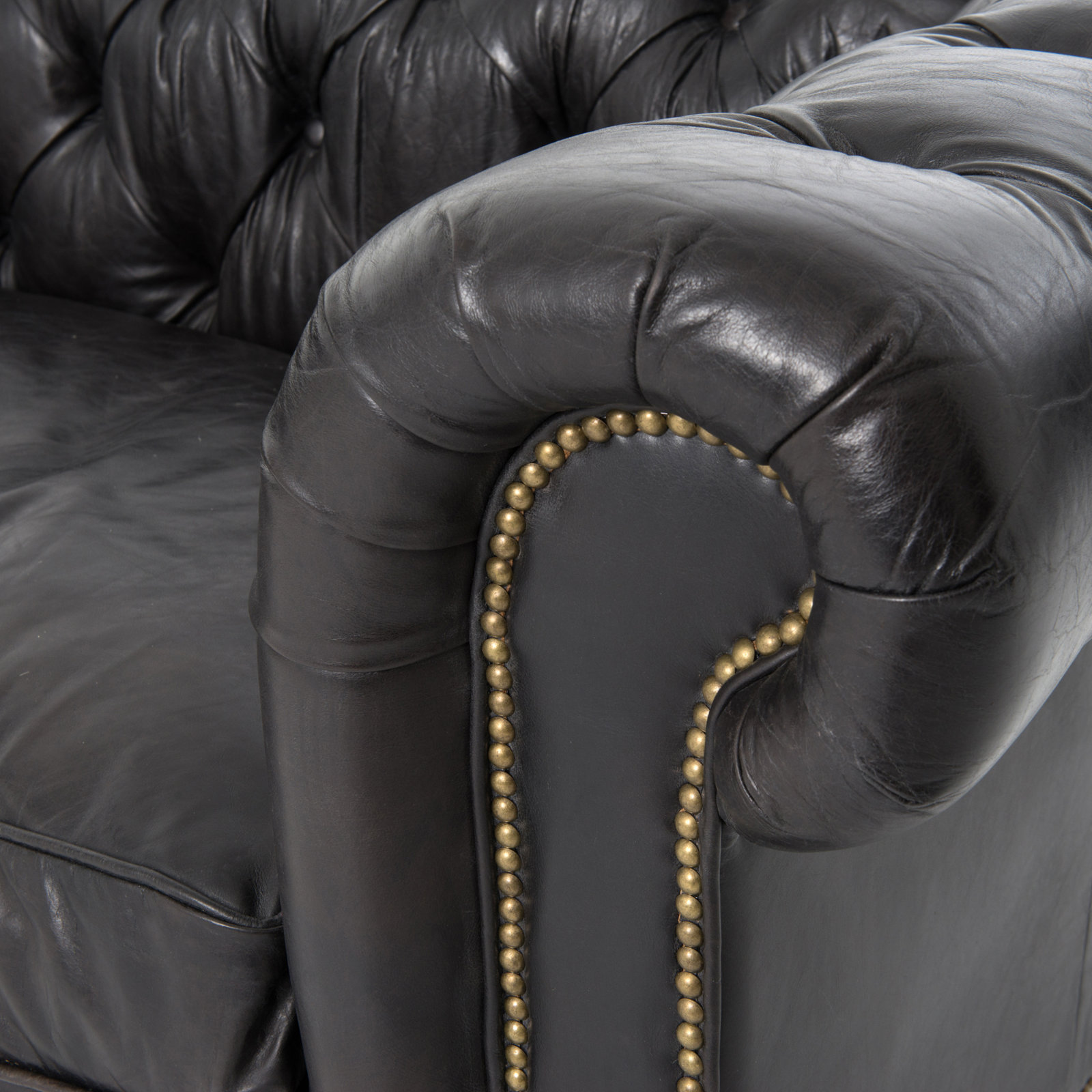 Ramon 96" Genuine Leather Chesterfield Sofa, Rider Black Genuine Leather