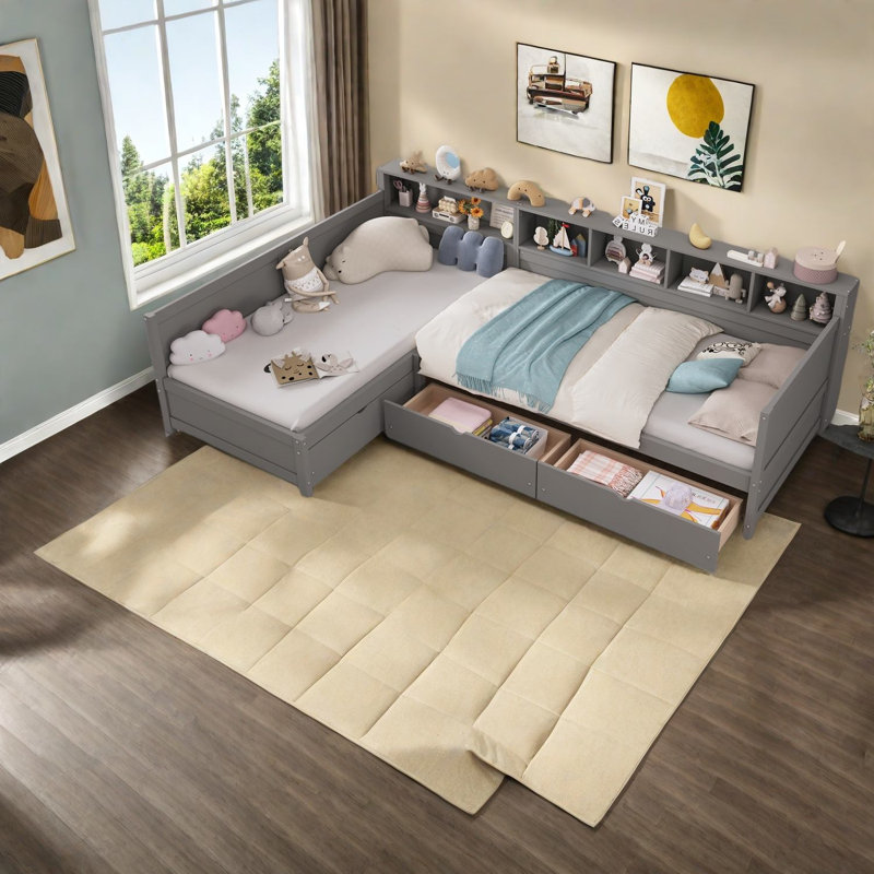 Lits simples de taille compacte avec rangement, bois, conception de coin moderne pour la maison