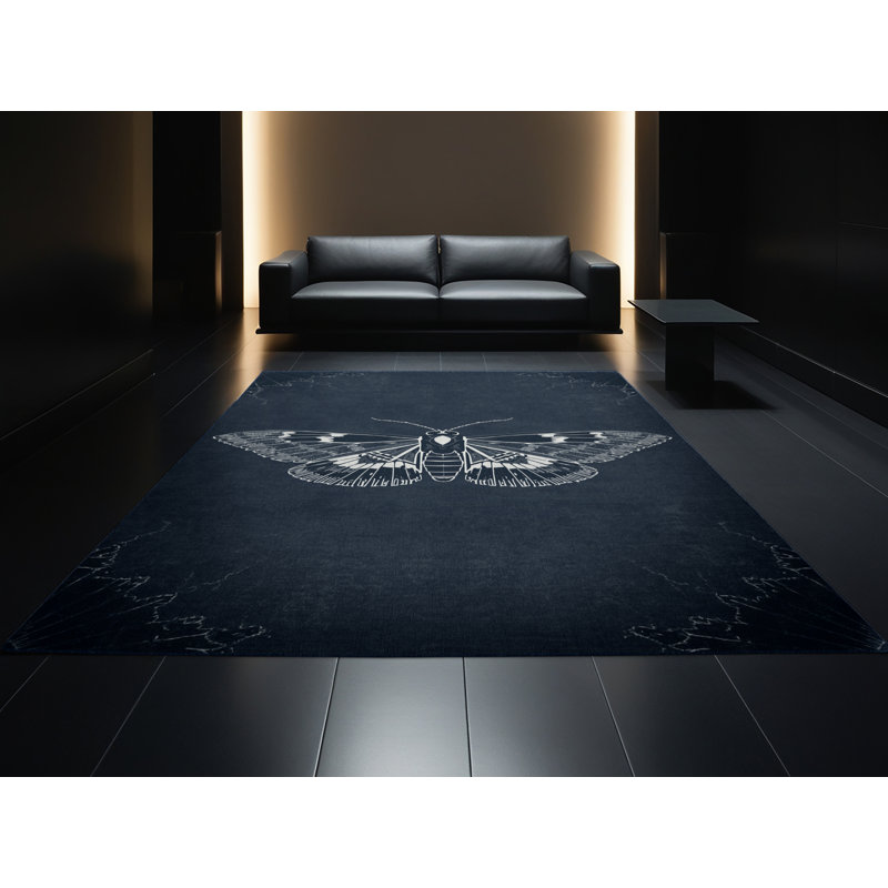 Soft Plush Everitt Halloween Modern & Contemporary Abstract Area Rug in Gray – Navy Binding, 7x9