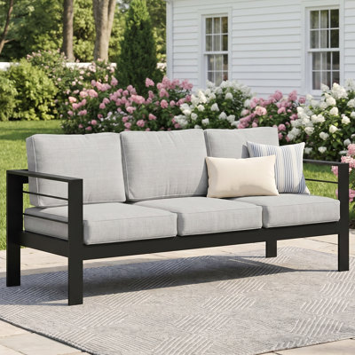 All-Aluminum Outdoor Sofa for all Weather, 3-Person Patio Seating with Soft Cushion, Outdoor Seating with 3.2" Widened Armrest