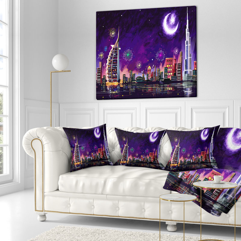 Coussin de célébration cityscape digital eid, Coussin décoratif, 16 po x 1 po