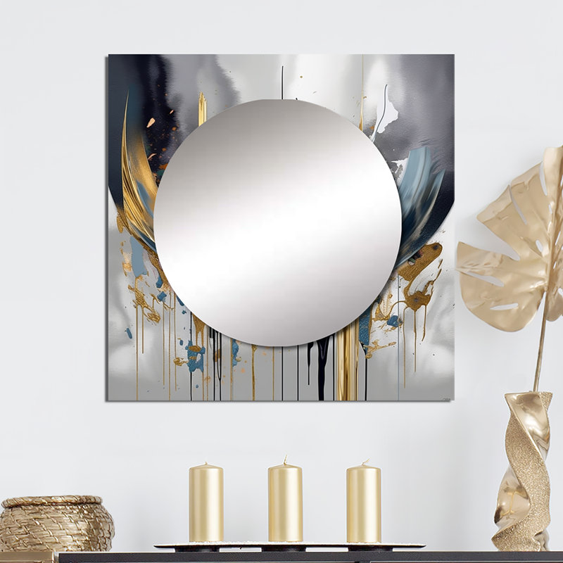Shapes And Lines Abstract Marble III - Abstract Marble Square Living Room Wall Mirror Art, 23" x 23"