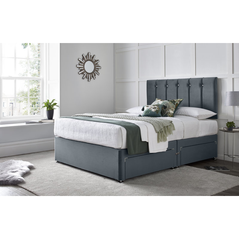 Monatuk Divan Bed with 24" Headboard on Struts, Steel, Super King (6'), 2 Side Drawers