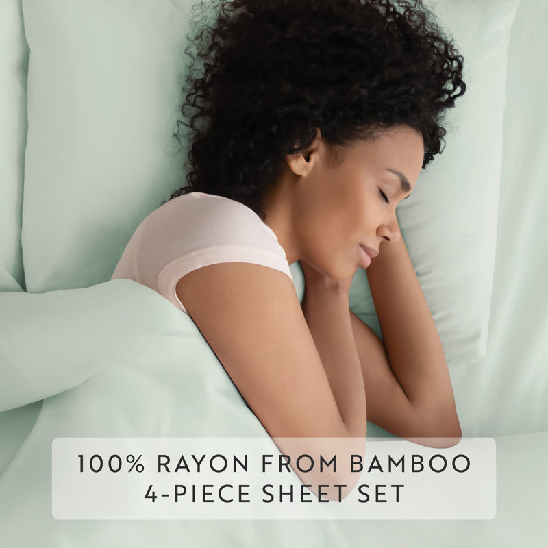 100% Rayon from Bamboo Cooling Sheet Set, California King Sheet with 2 Pillowcases, Aqua