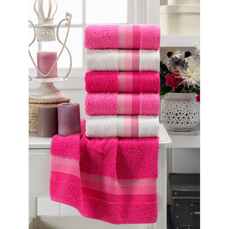 Ensemble de serviettes 6 pièces Rumaisa, Rose / blanc / rouge