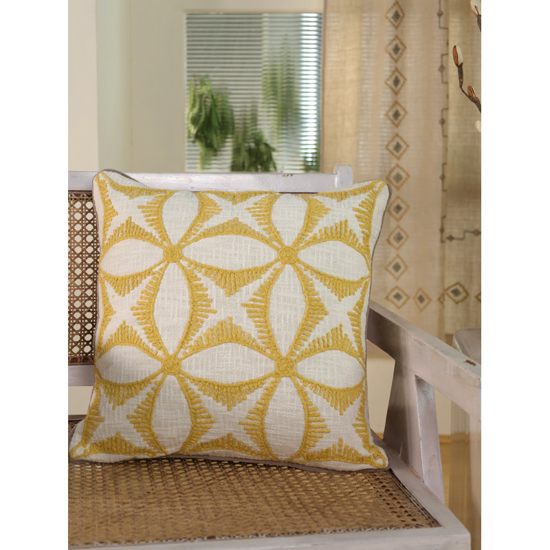 Housse brodée en corde jaune 20 x 20 | Housse de coussin Boho