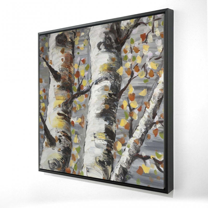 Toile de paysage beige avec 1 bouleaux blancs en herbe | Décoration intérieure, H 25,25 po x l 25,25 po