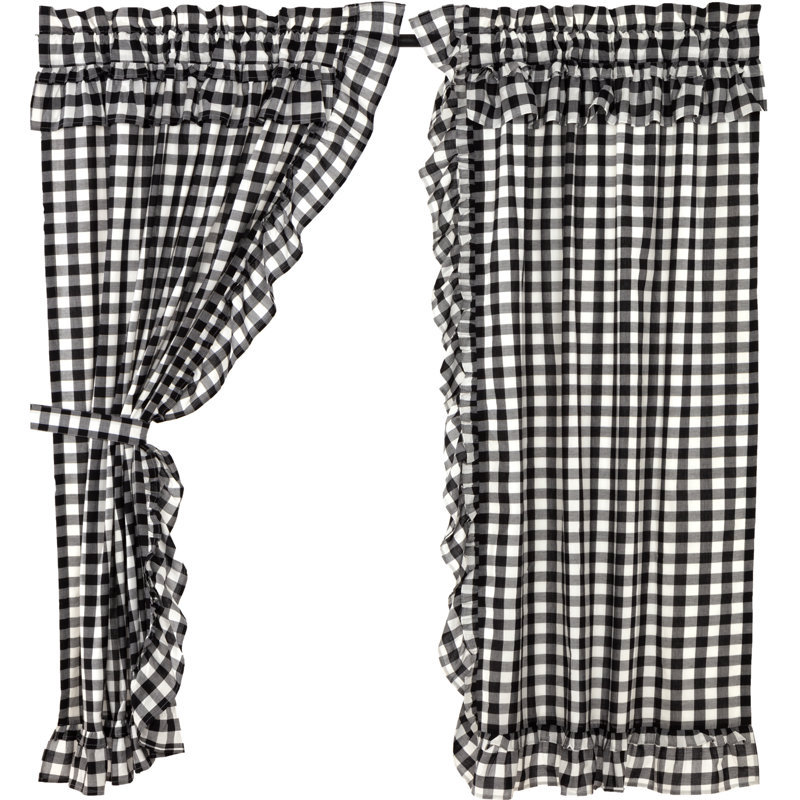 Annie Buffalo Check 100% Cotton Plaid Sheer Rod Pocket Curtain Panels, Black