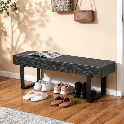 Upholstered Bench For Bedroom End Of Bed,59"L Rubberwood Bench For Livingroom With Padded Cushion,Versatile Modern Shoe Bench For Entryway, Black