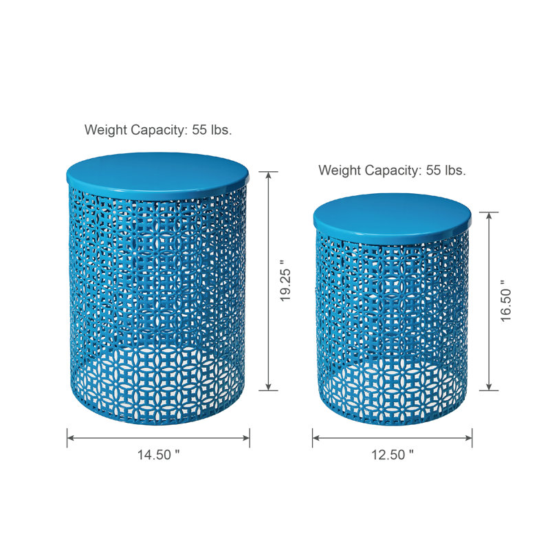Tabouret de jardin ou tabouret de jardin 2 pièces Zanesfield, Bleu océan