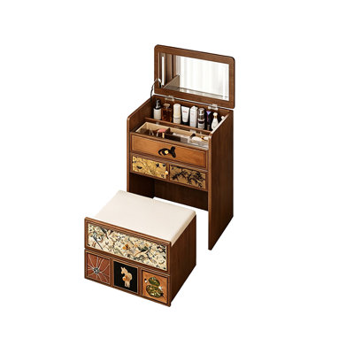 23.62"Retro solid wood flap-top dressing table