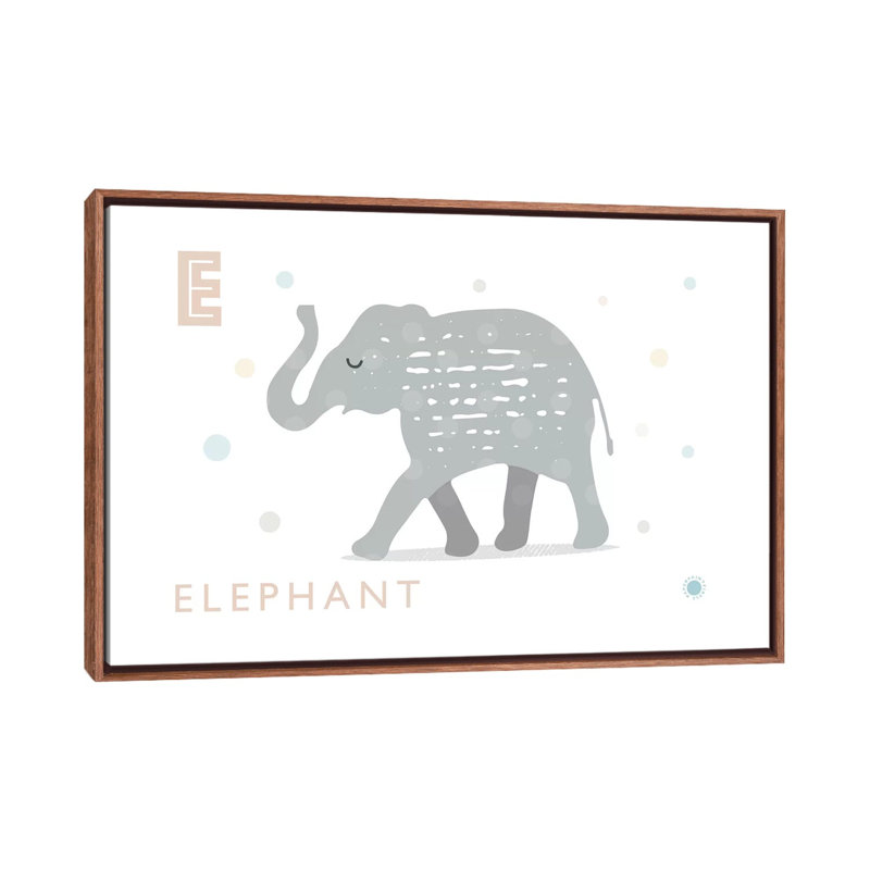 E Is for Elephant - impression d'art graphique, Pas de tapis, Toile avec cadre brun, H 18 po x l 26 po x P 1,5 po