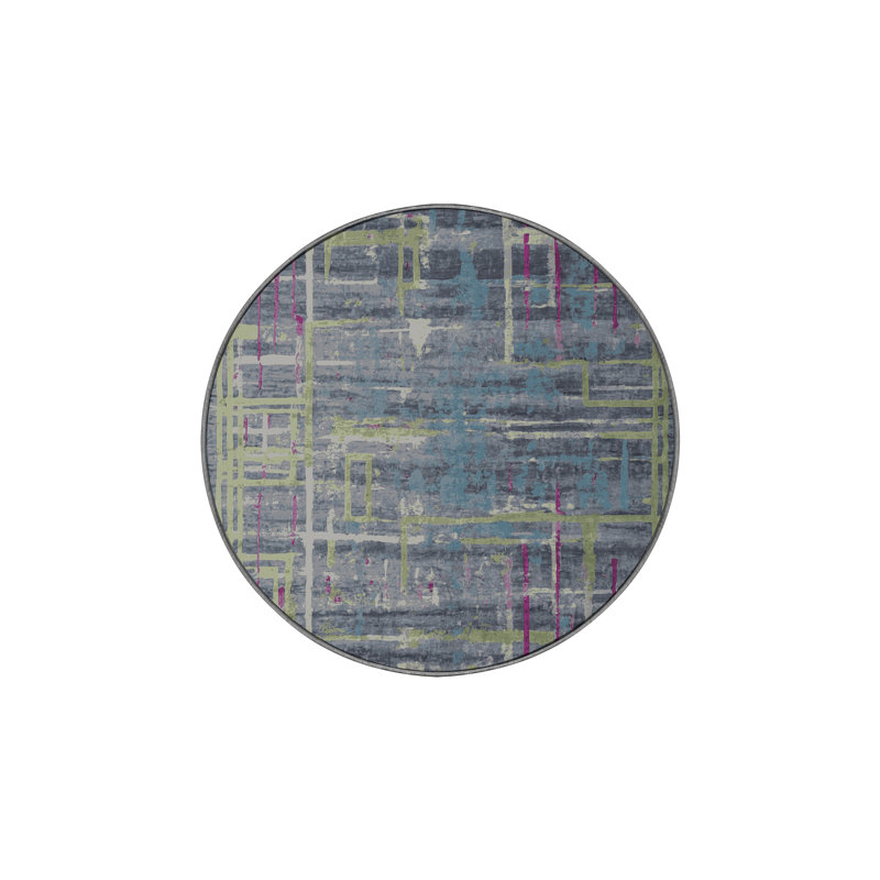Tapis gris soyeux et moelleux, Rond 3 pi