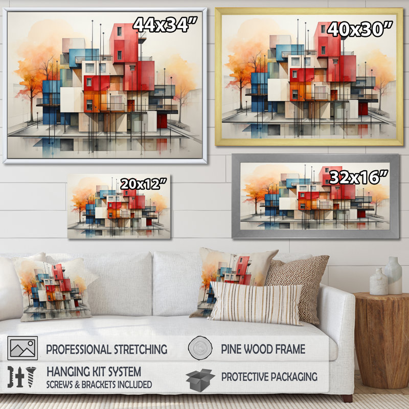 «Colorful Mid Century Architectural Symmetry II», reproduction d'art sur toile encadrée, H 12 po x l 20 po x P 1 po