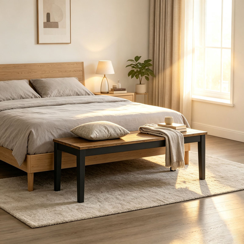 Banc de salle à manger de style campagne moderne noir et brun à 2 tons, 48 pouces