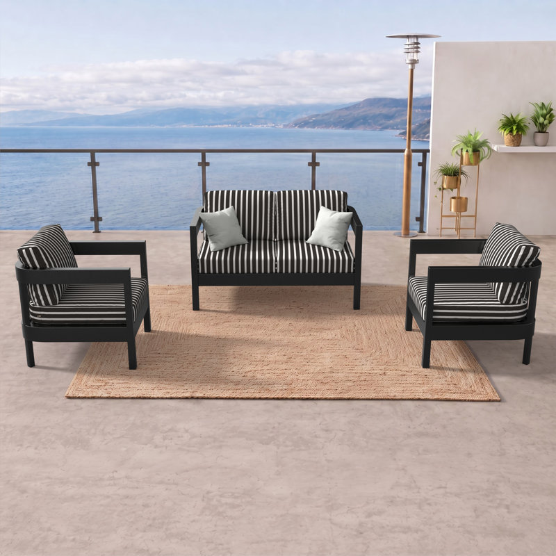Ensemble de causeuse et de chaise d'extérieur 3 pièces avec coussins Sunbrella, 3 pièces: 2 chaises, causeuse