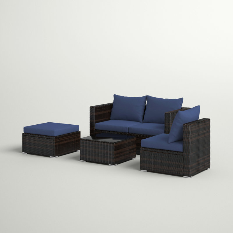 4 - Person Modular Patio Conversation Set with Cushions, Blue