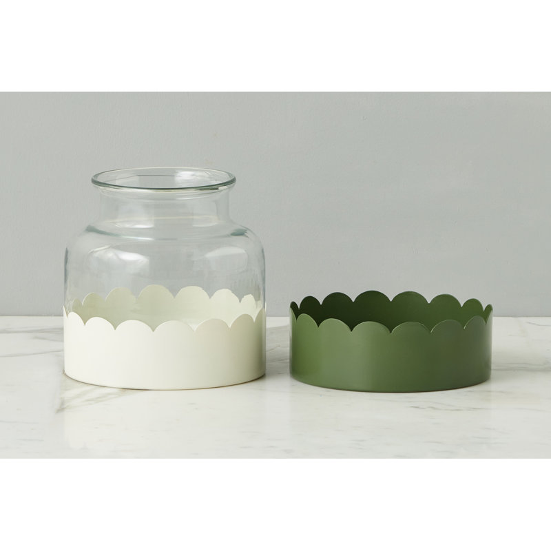 2-in-1 Scalloped Bloom Vase, White/Spruce Green