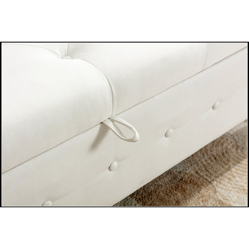 Banc de rangement en tissu avec tabouret et table à langer avec pieds en bois, Ivoire ivoire