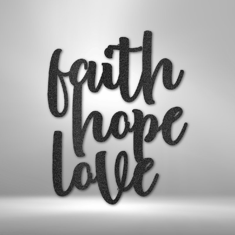 Faith Hope Love, Noir, H 14,25 po x l 14,5 po x P 0,5 po